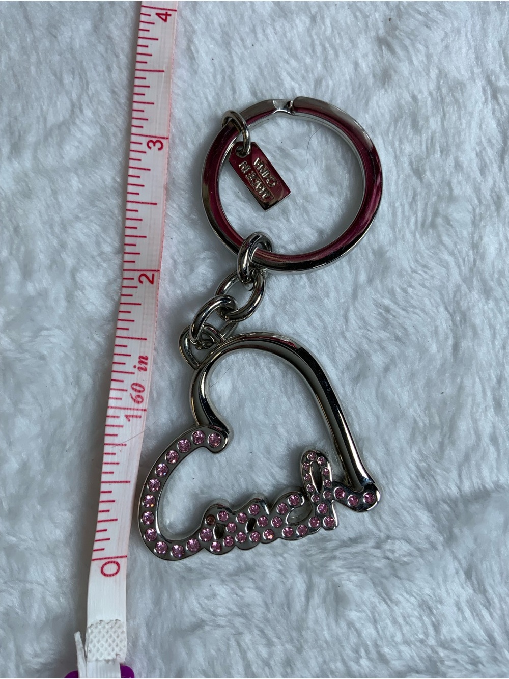 Coach Silver-Tone Heart Keyring with Pink Rhinestones
